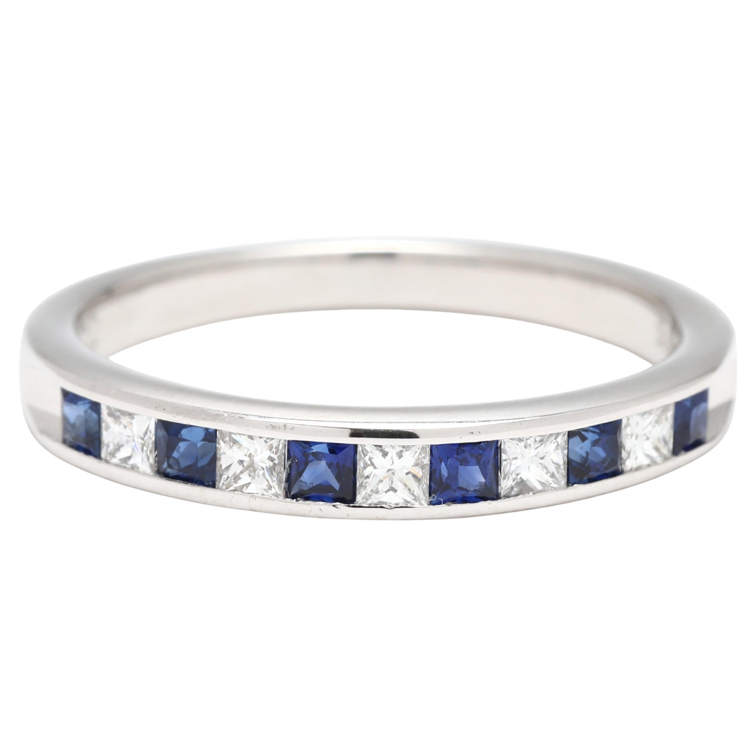 0,40ctw Saphir & Diamant Band Ring, 18k Weißgold, Ringgröße 5.25