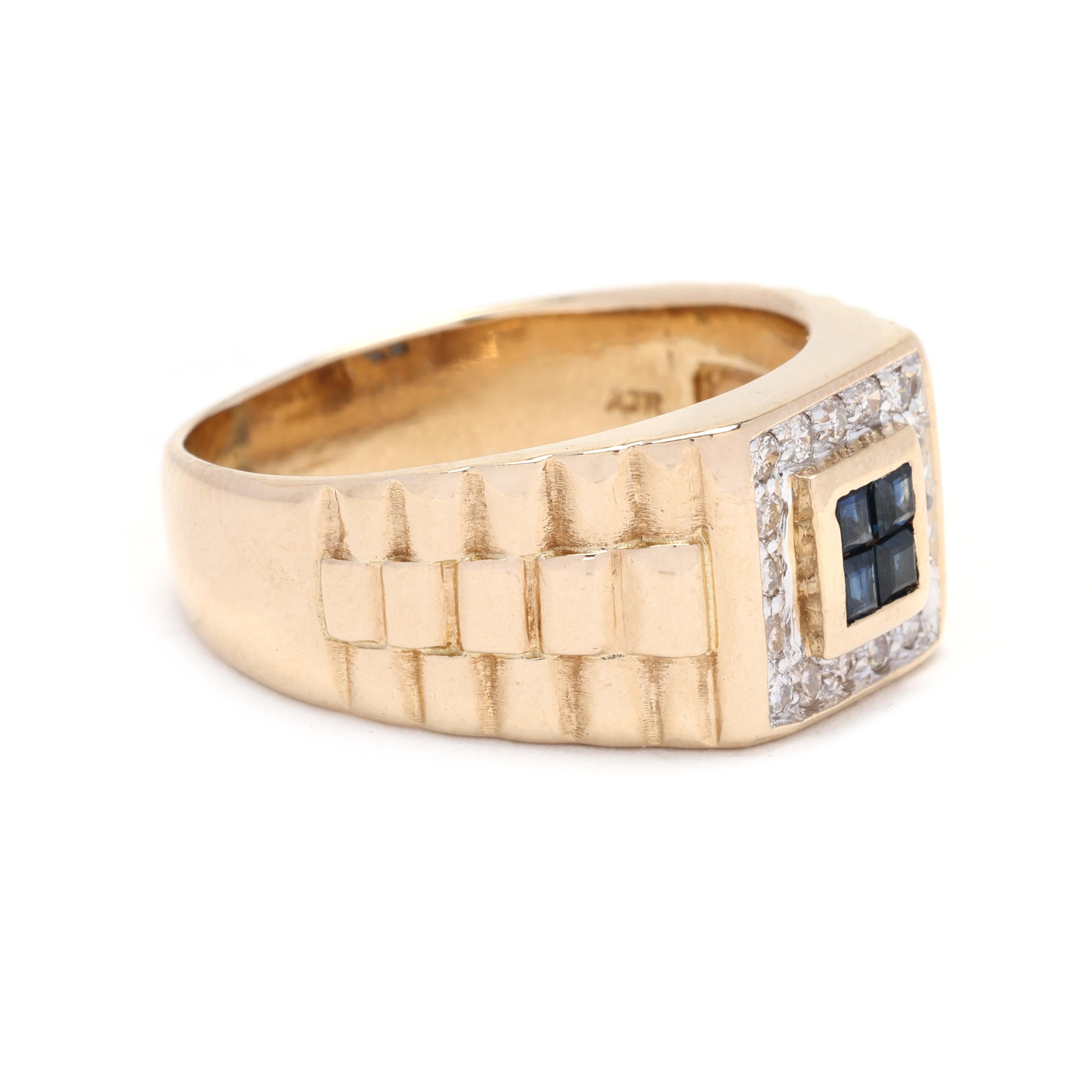 This 0.40ctw Sapphire & Diamond 'Rolex' Ring is a stunning piece of jewelry that is guaranteed to make a statement. Made with 14k yellow gold, this ring showcases a beautiful combination of sapphire and diamonds. The 0.25ctw sapphire creates a rich