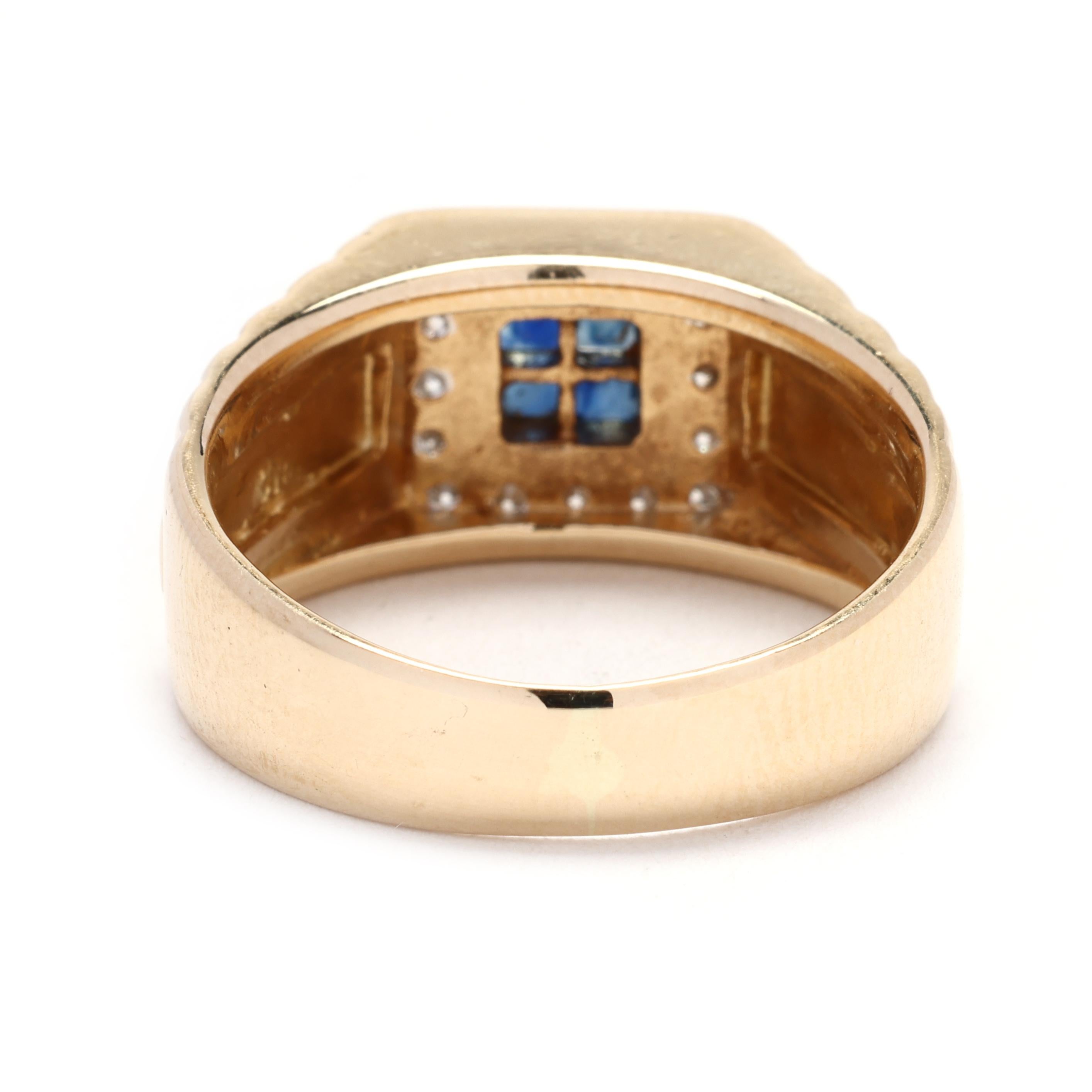 Square Cut 0.40ctw Sapphire & Diamond 'Rolex' Ring, 14k Yellow Gold, Ring Size 8, Statement