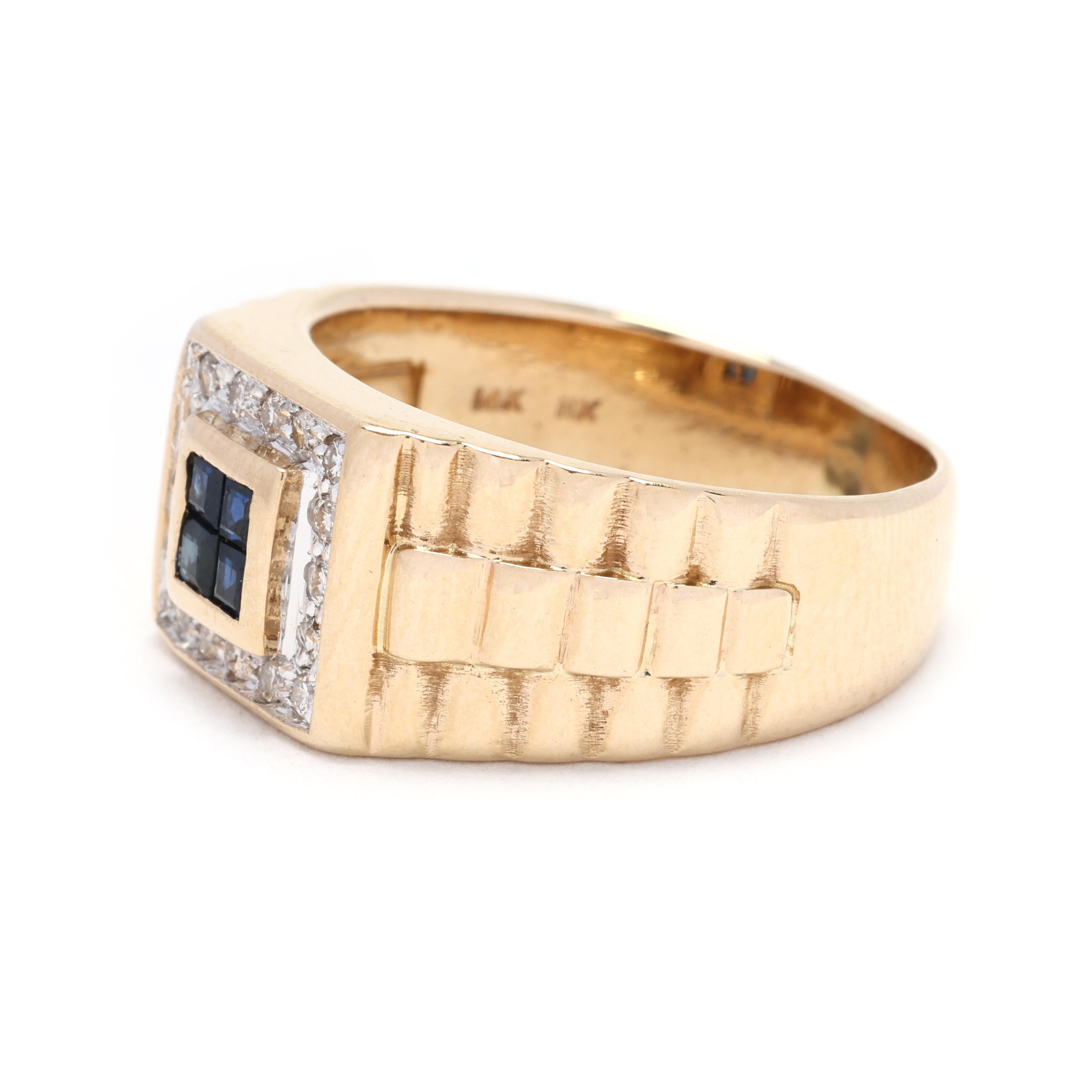 0.40ctw Sapphire & Diamond 'Rolex' Ring, 14k Yellow Gold, Ring Size 8, Statement In Good Condition In McLeansville, NC