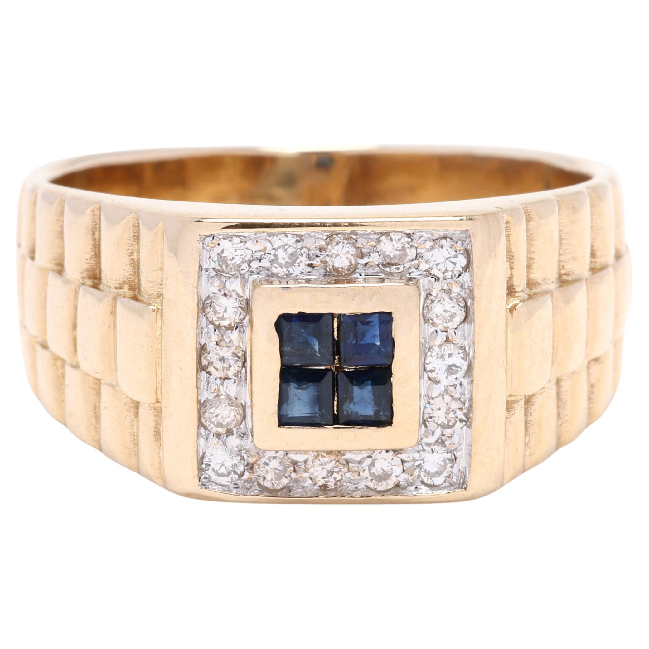 0.40ctw Sapphire & Diamond 'Rolex' Ring, 14k Yellow Gold, Ring Size 8, Statement