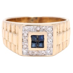 0.40ctw Sapphire & Diamond 'Rolex' Ring, 14k Yellow Gold, Ring Size 8, Statement