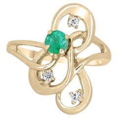 0.40tcw 14K Colombian Emerald-Round Cut & Diamond Cluster Abstract Gold Ring