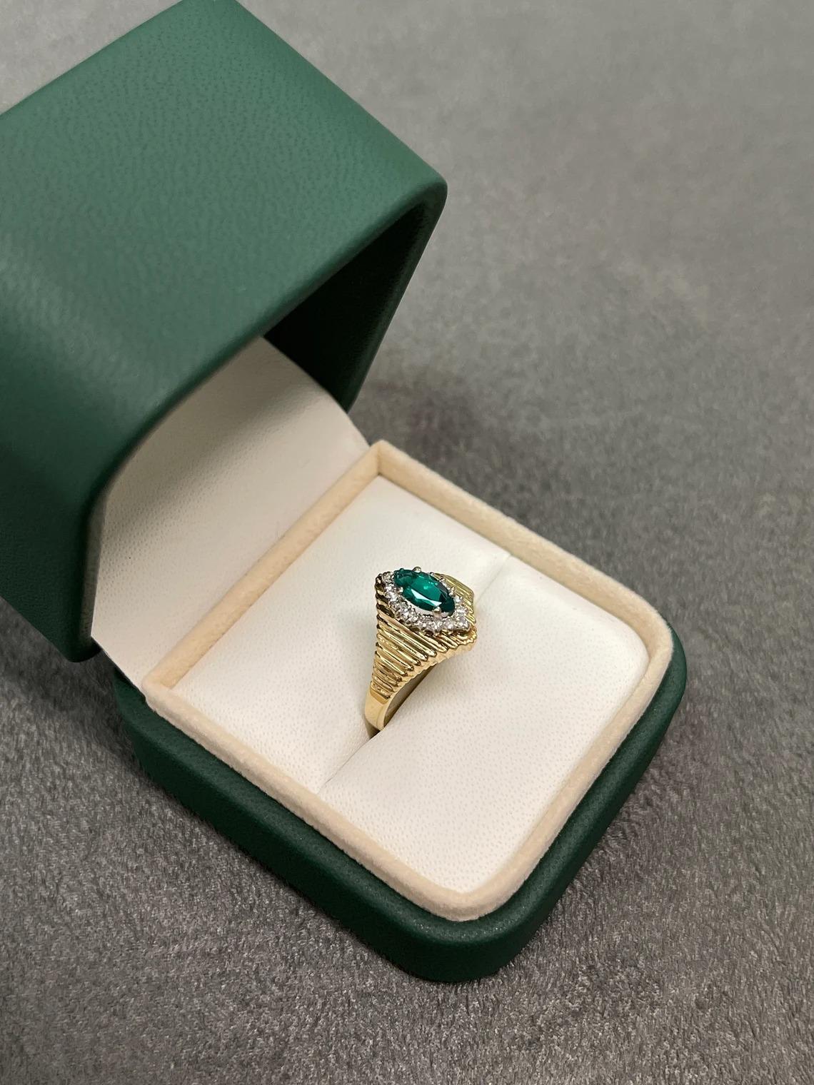 0.40tcw 14K Marquise Cut Emerald & Diamond Halo Cocktail Ring In New Condition For Sale In Jupiter, FL