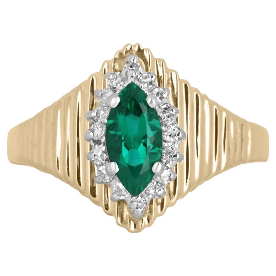 0.40tcw 14K Marquise Cut Emerald & Diamond Halo Cocktail Ring