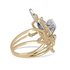 0.40tcw 14K Two-Tone Emerald & Diamond Bee Ring - Vivid Green Eyes 585 Gold