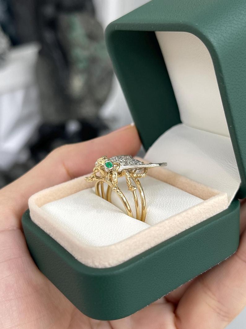 Anello ape con smeraldo e diamante bicolore da 0,40tcw 14K - Greene & Greene Greene 585 Gold In condizioni Nuovo in vendita a Jupiter, FL