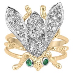 0.40tcw 14K bague abeille émeraude & diamant bicolore - Vivid Green Eyes 585 Gold