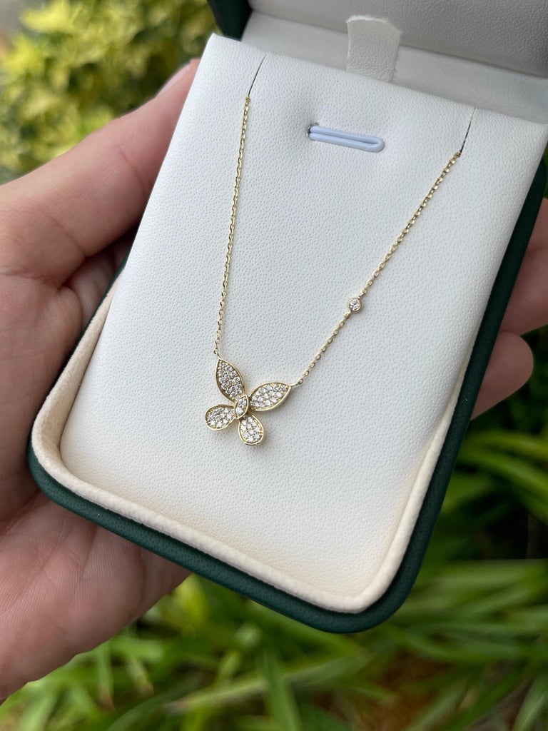 Wheat Chain Pavé Diamond Butterfly Necklace