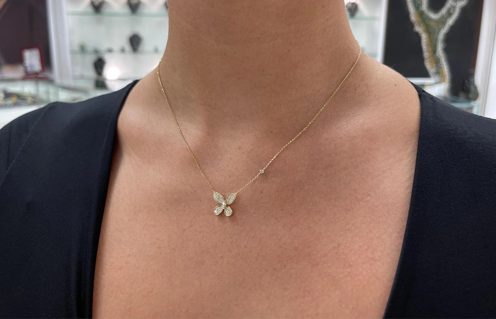 Collana a catena con cavo con diamanti naturali incastonati 0,40tcw Butterfly 14K in vendita 1