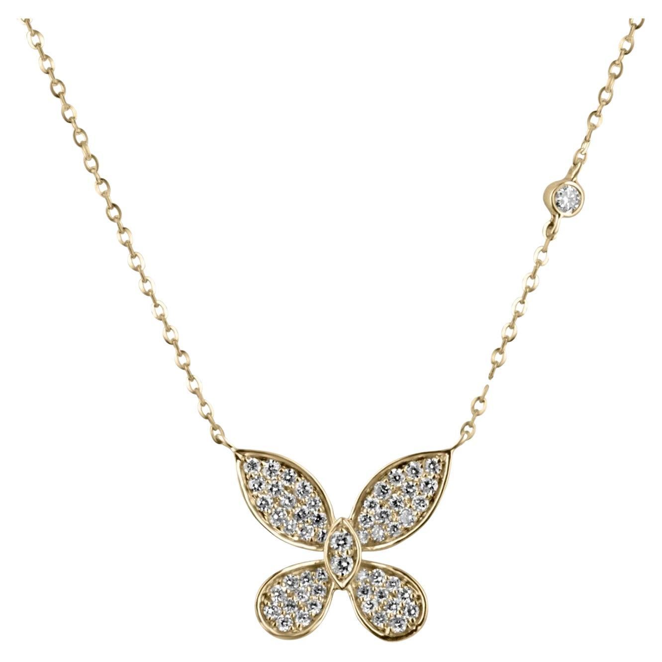 0.40tcw Butterfly Natural Pave Set Diamond Cable Chain Necklace 14K For Sale