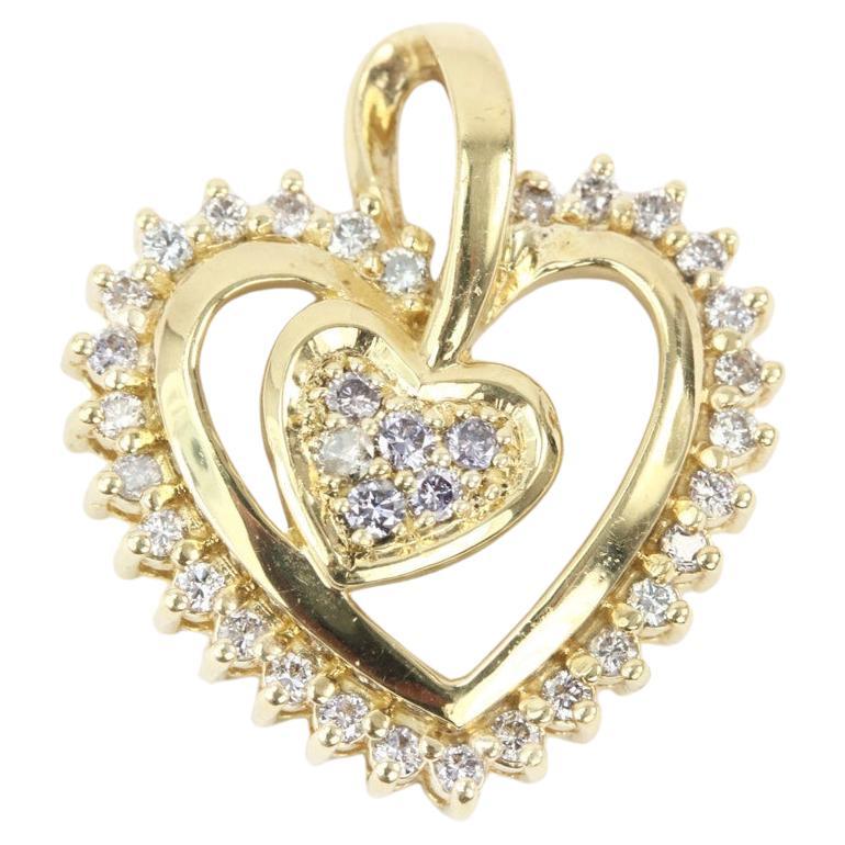 0.40tcw Yellow Gold Heart Diamond Pendant Gift for Her Diamond Heart Necklace For Sale