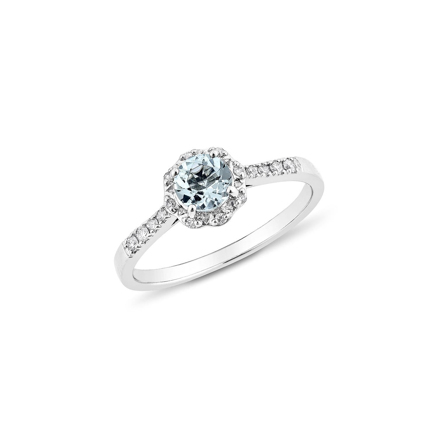 Contemporary 0.41 Carat Aquamarine Fancy Ring in 14Karat White Gold with White Diamond.   For Sale
