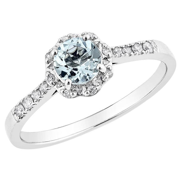 0.41 Carat Aquamarine Fancy Ring in 14Karat White Gold with White Diamond.  