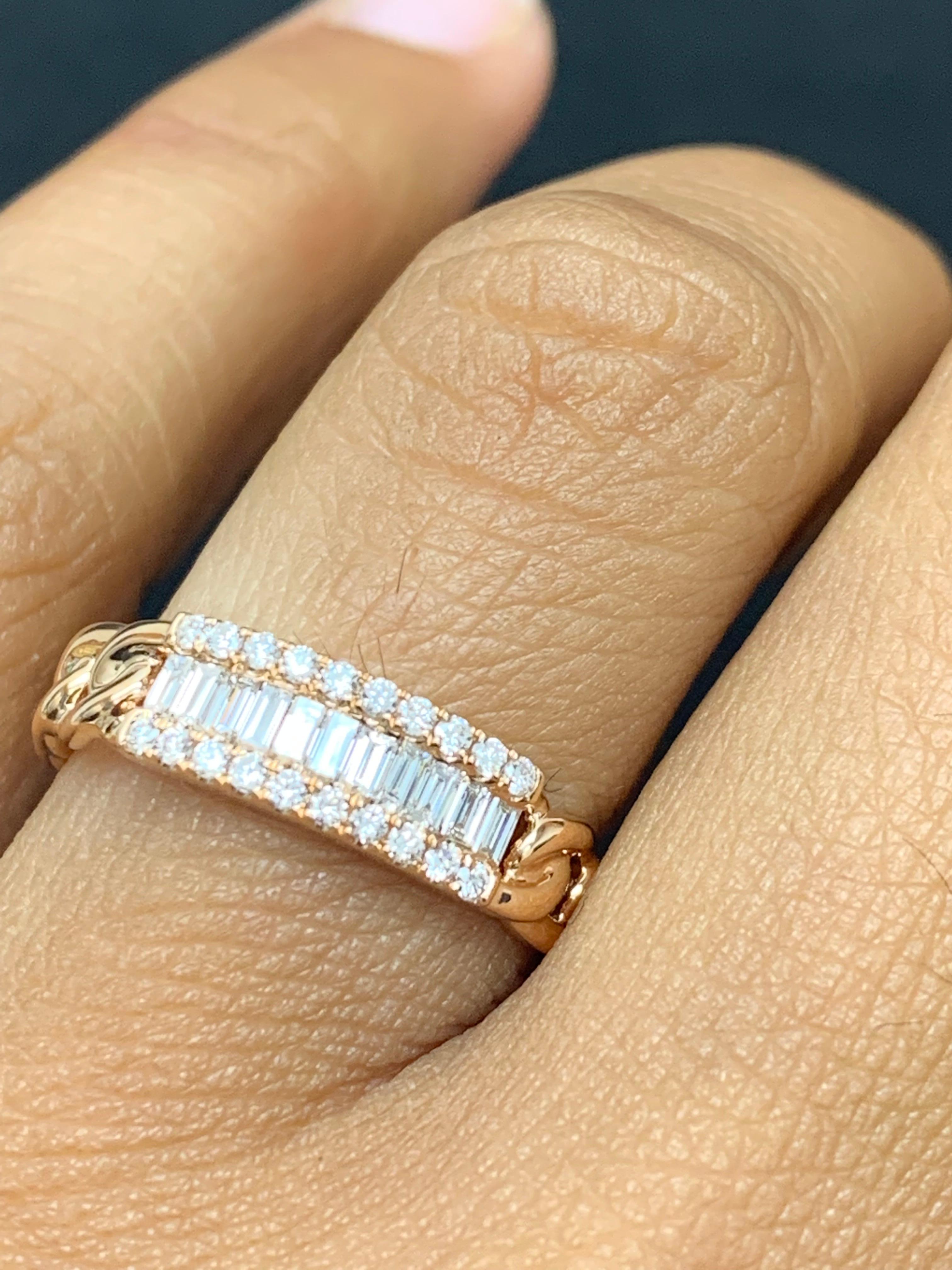 Baguette Cut 0.41 Carat Baguette Diamond Fashion Ring in 18K Rose Gold For Sale