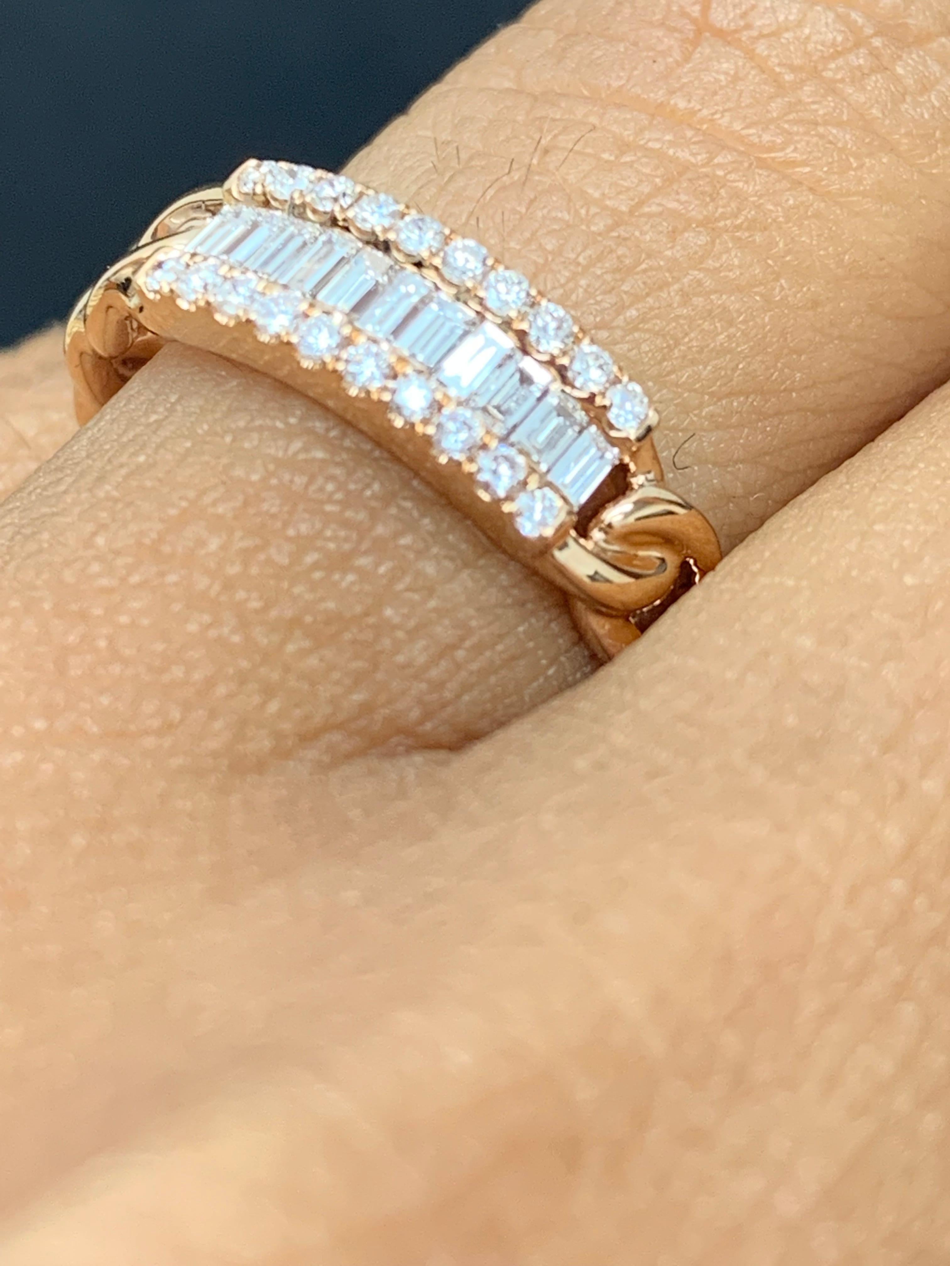 0.41 Carat Baguette Diamond Fashion Ring in 18K Rose Gold In New Condition For Sale In NEW YORK, NY