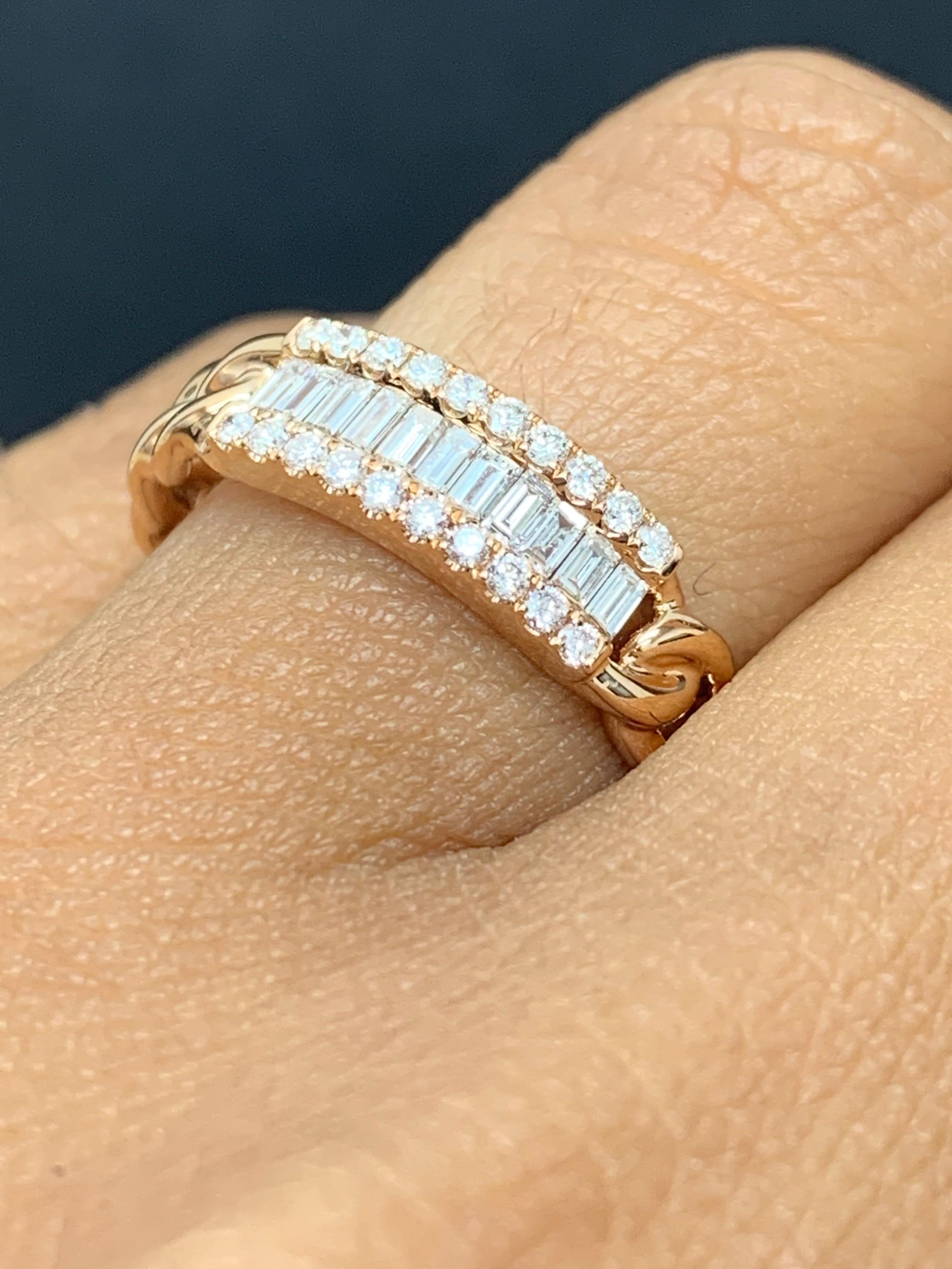 Women's 0.41 Carat Baguette Diamond Fashion Ring in 18K Rose Gold For Sale