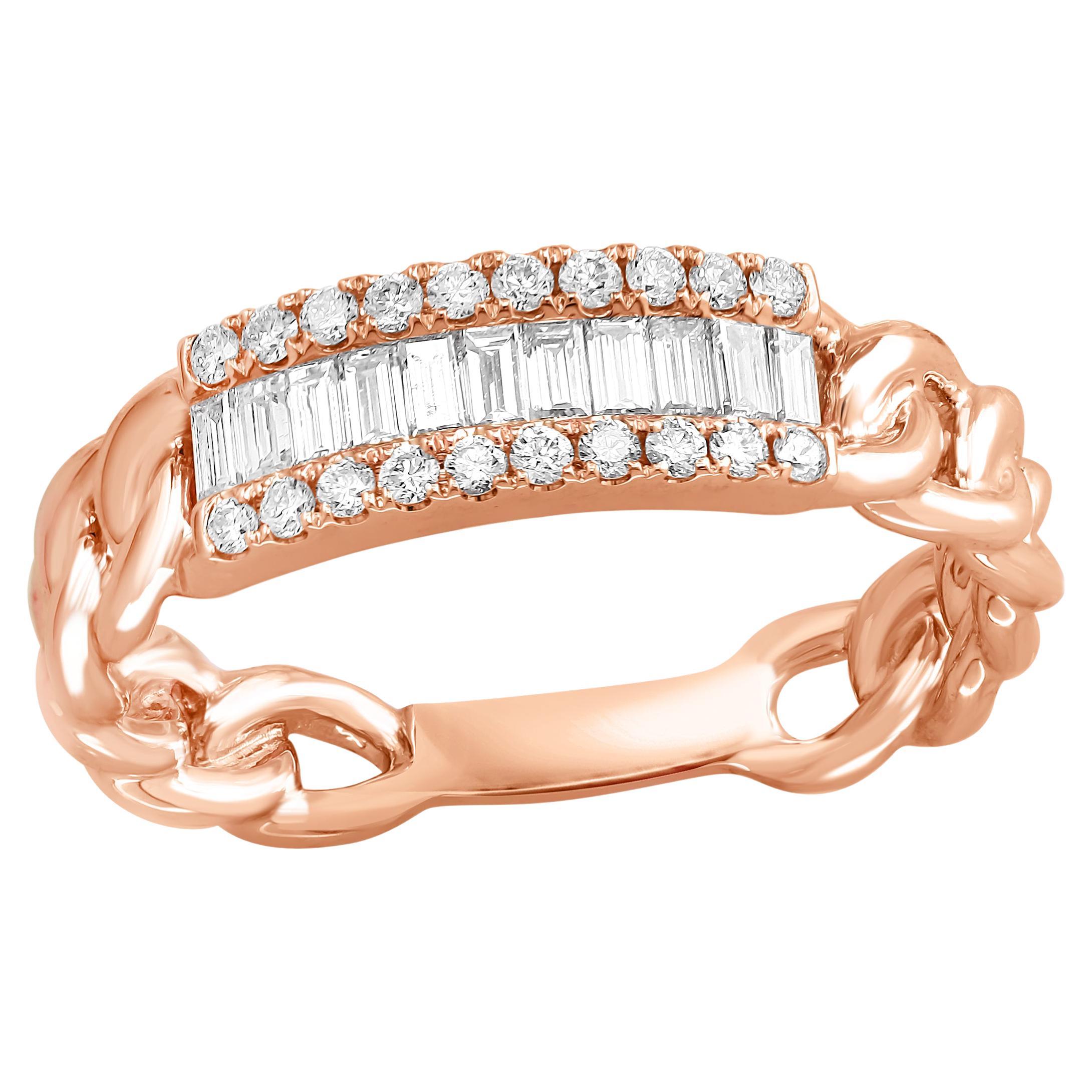 0.41 Carat Baguette Diamond Fashion Ring in 18K Rose Gold For Sale