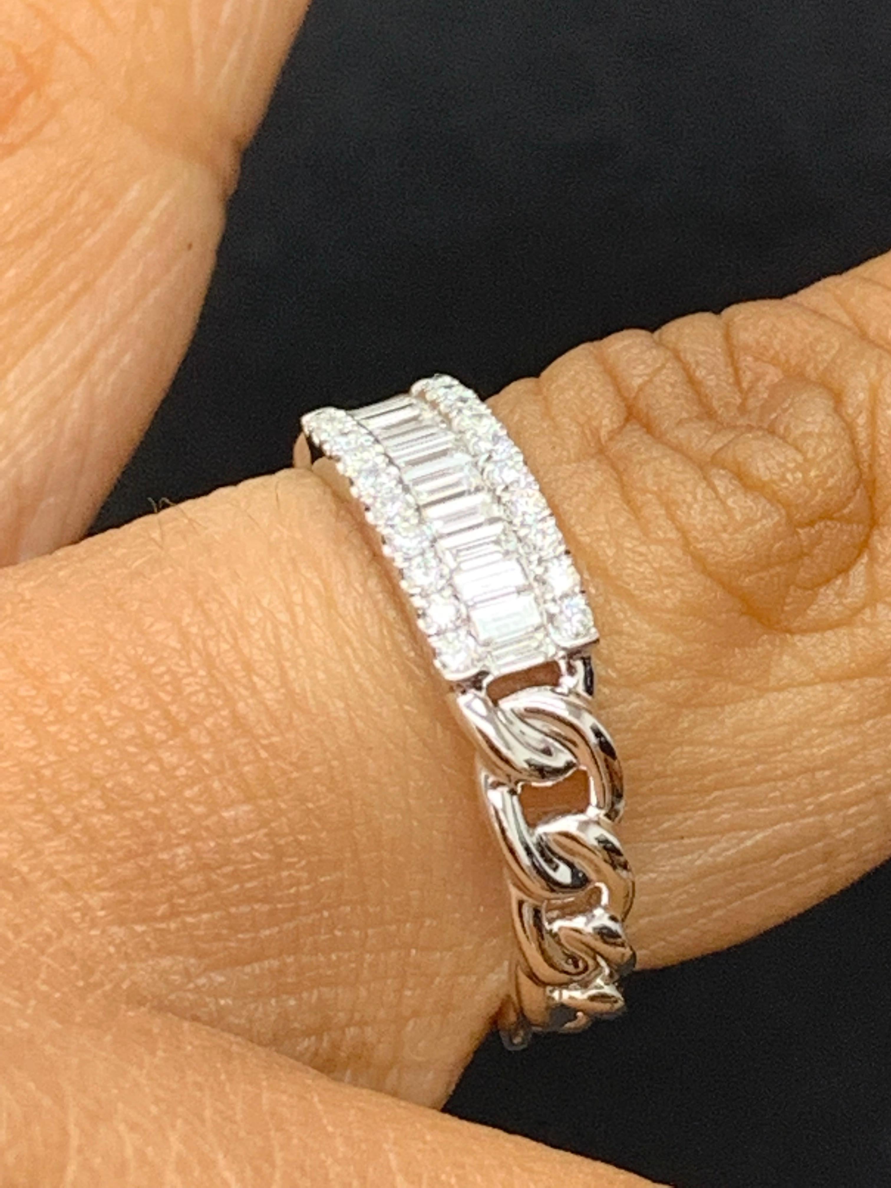 Baguette Cut 0.41 Carat Baguette Diamond Fashion Ring in 18K White Gold For Sale