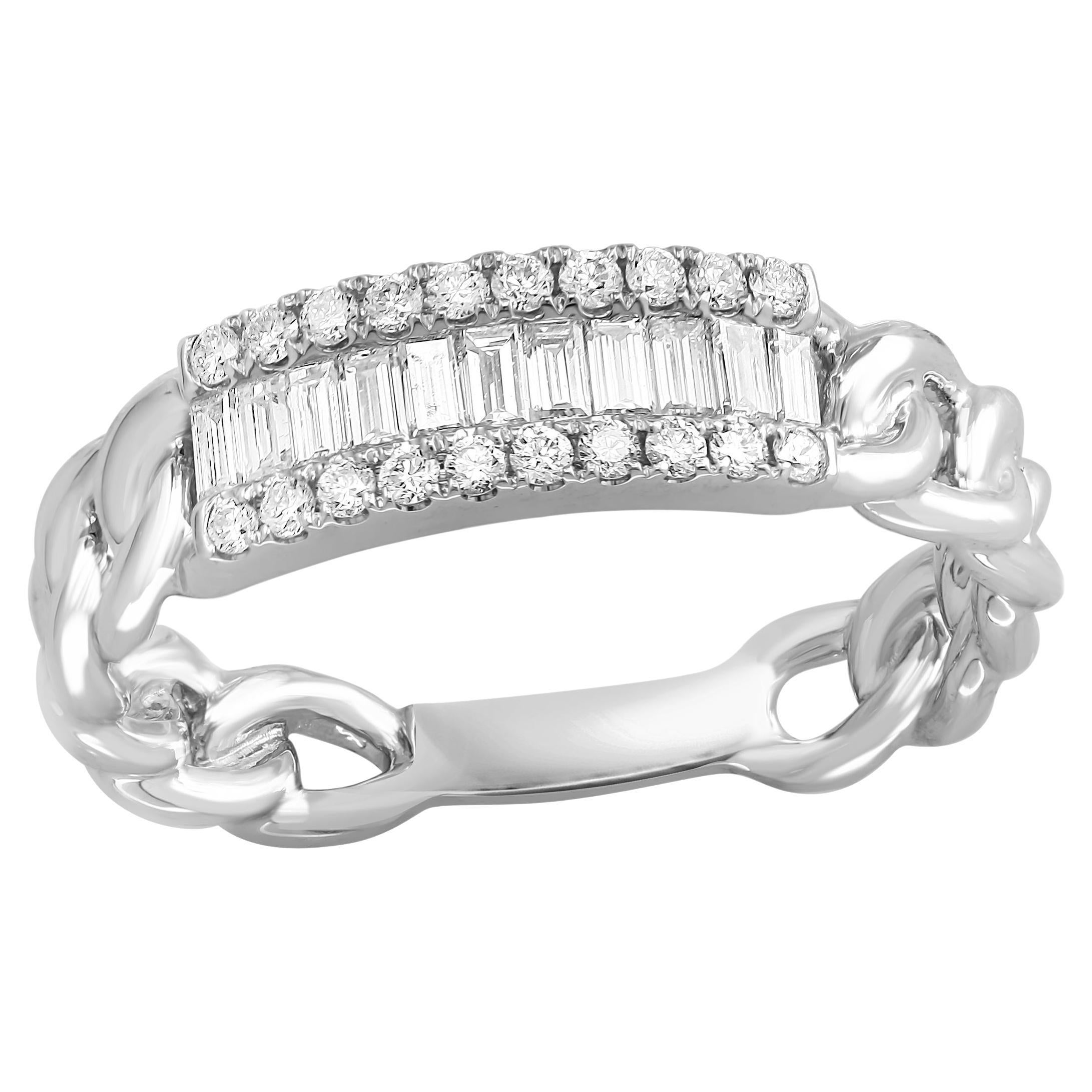 0.41 Carat Baguette Diamond Fashion Ring in 18K White Gold For Sale