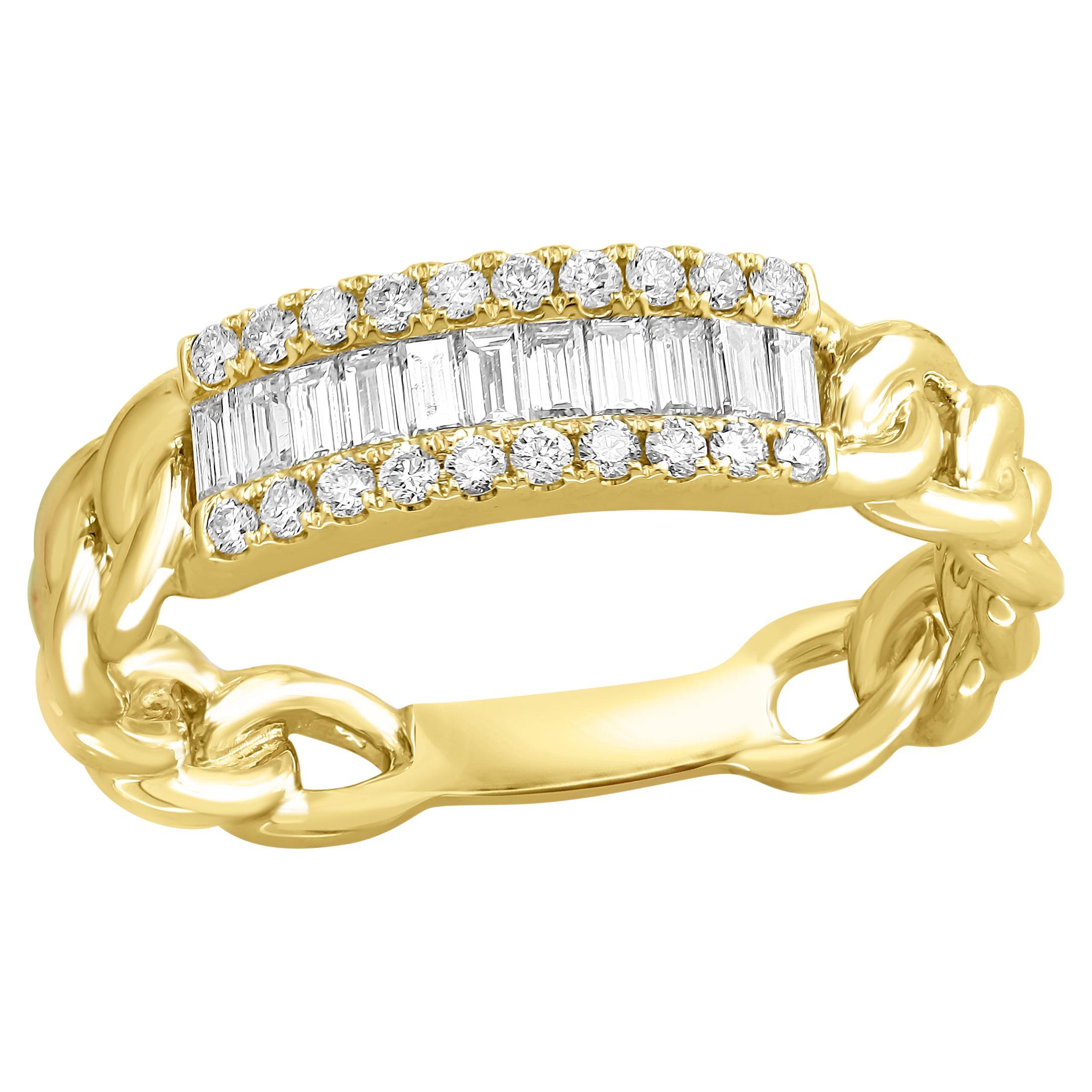 Bague à la mode en or jaune 18 carats avec diamants baguettes de 0,41 carat