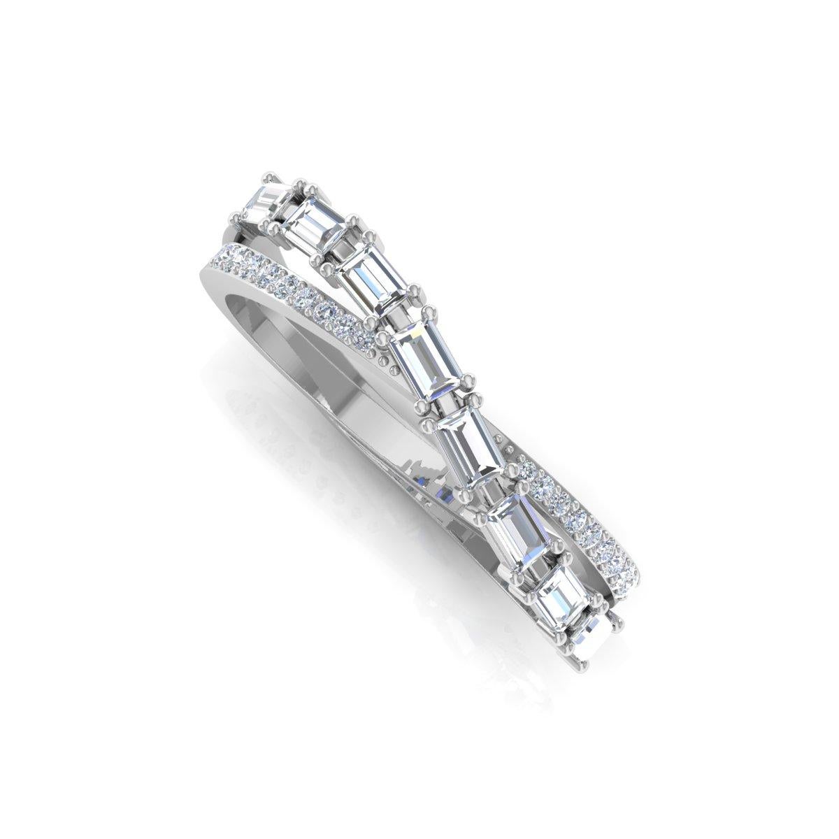 For Sale:  0.41 Carat Baguette & Round Diamond Double Band Ring 18k White Gold Jewelry 2