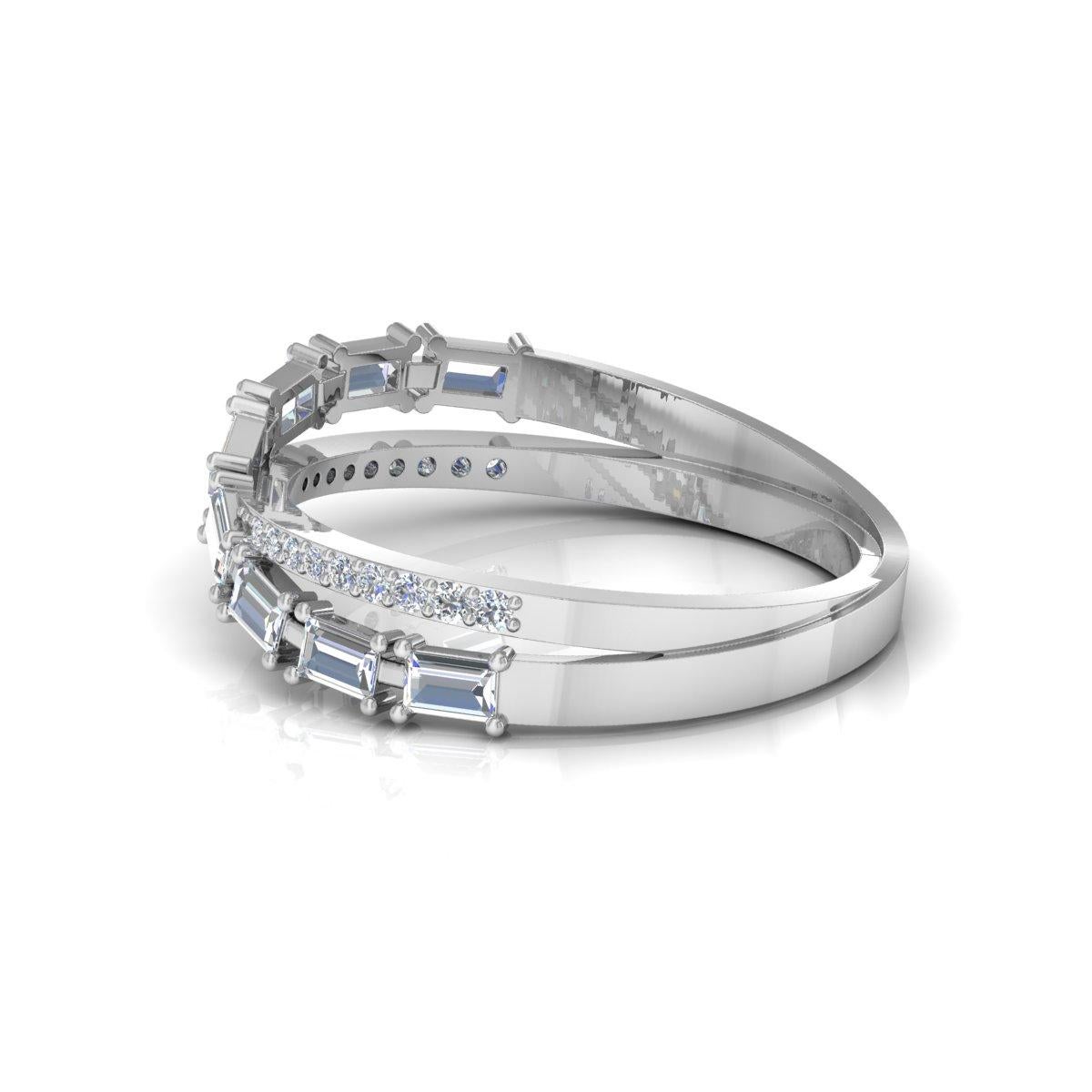 For Sale:  0.41 Carat Baguette & Round Diamond Double Band Ring 18k White Gold Jewelry 3