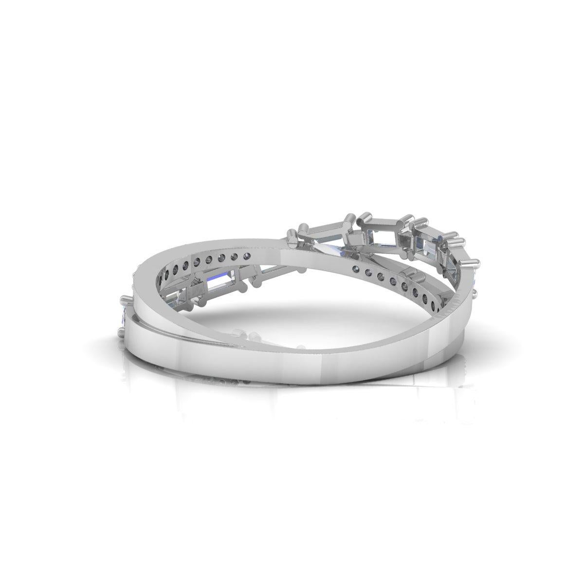 For Sale:  0.41 Carat Baguette & Round Diamond Double Band Ring 18k White Gold Jewelry 4
