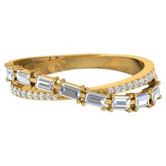 0.41 Carat Baguette & Round Diamond Double Band Ring 18k Yellow Gold Jewelry