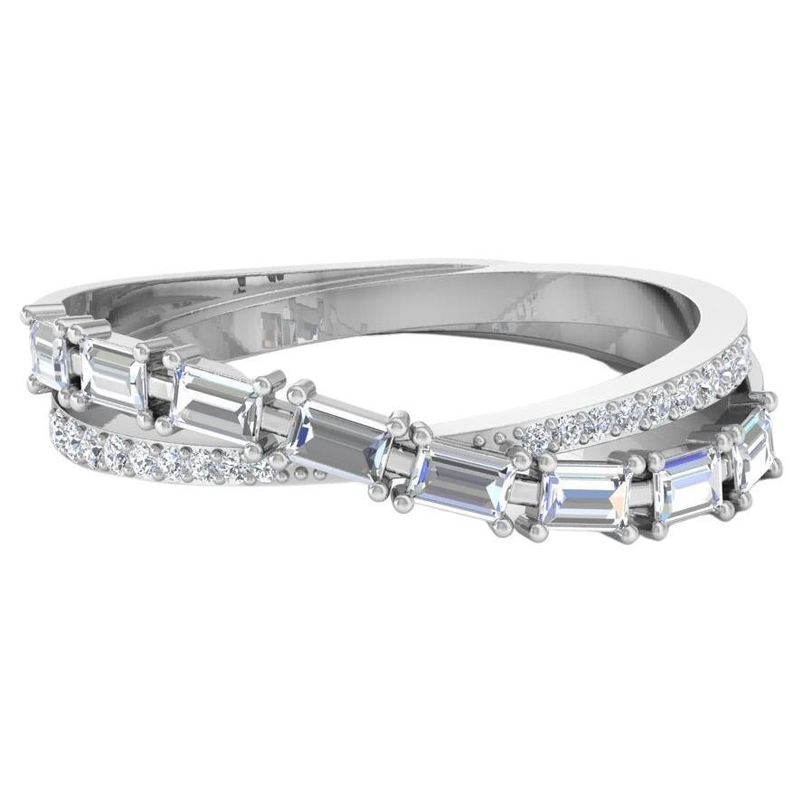 0,41 Karat Baguetteschliff & runder Diamant-Doppelband-Ring 18k Weißgold Schmuck