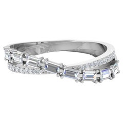 0.41 Carat Baguette & Round Diamond Double Band Ring 18k White Gold Jewelry