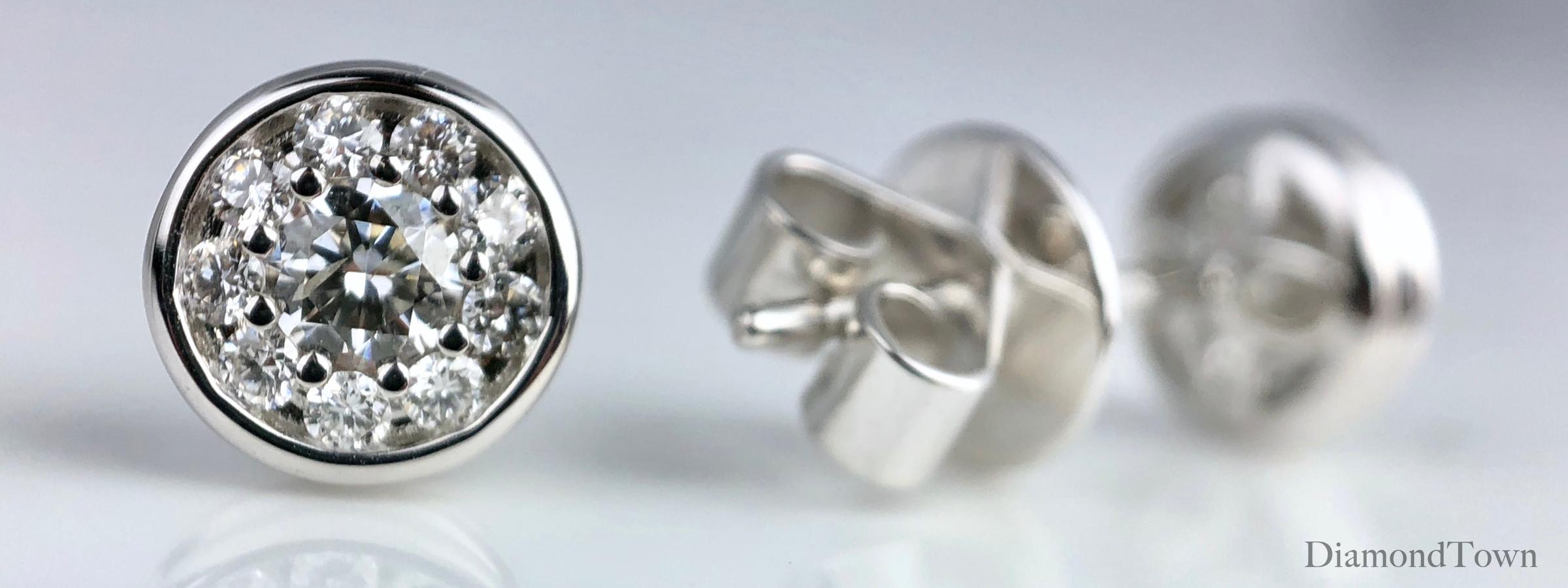 Women's 0.41 Carat Bezel Set Diamond Cluster Stud Earrings in 18 Karat White Gold