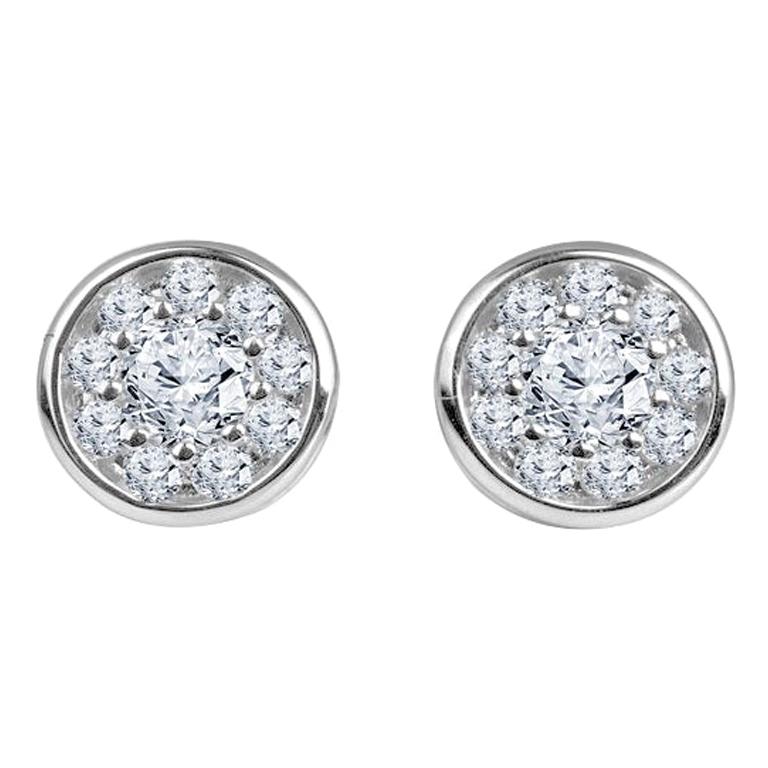 0.41 Carat Bezel Set Diamond Cluster Stud Earrings in 18 Karat White Gold For Sale