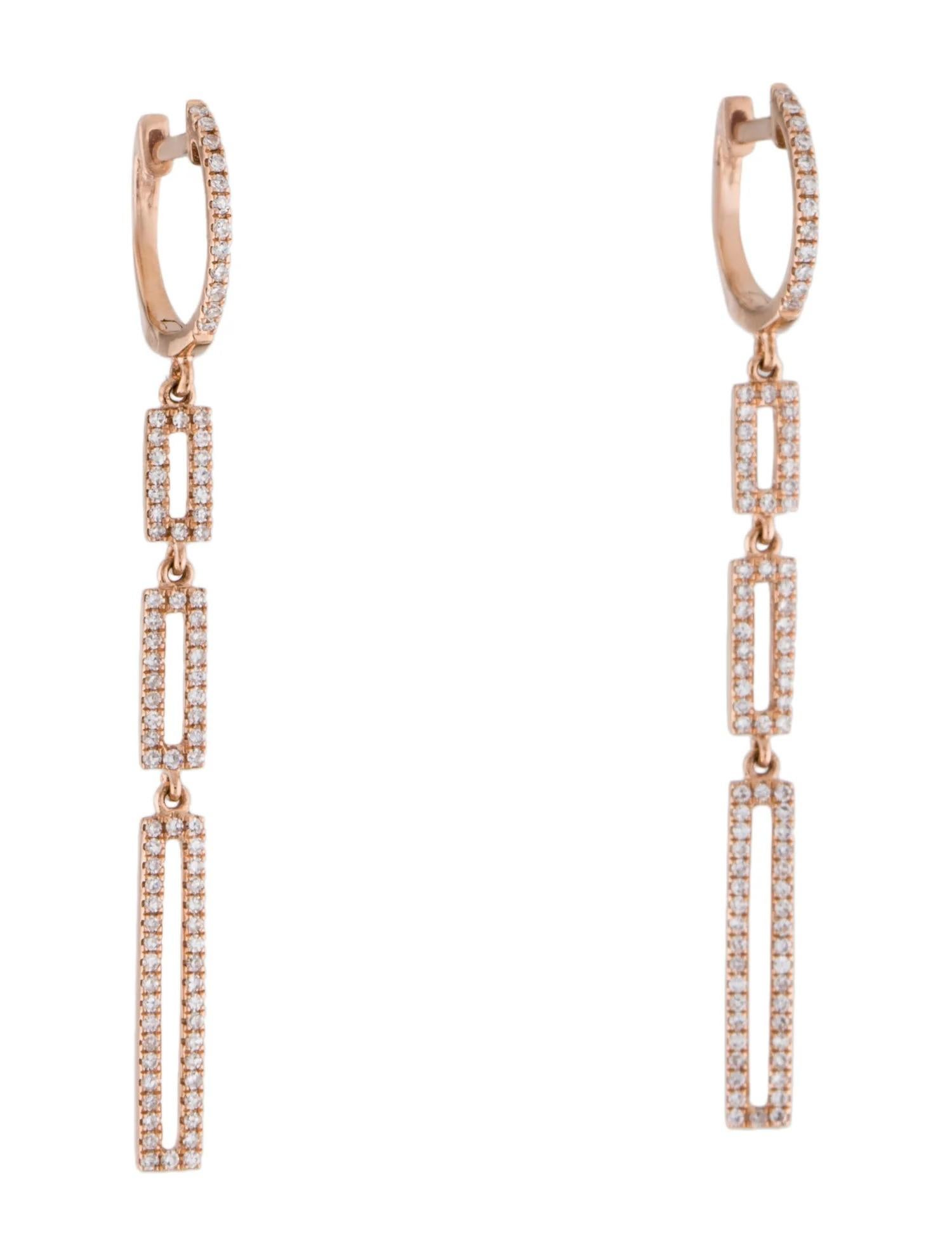 Round Cut 0.41 Carat Diamond Drop Link Rose Gold Earrings  For Sale