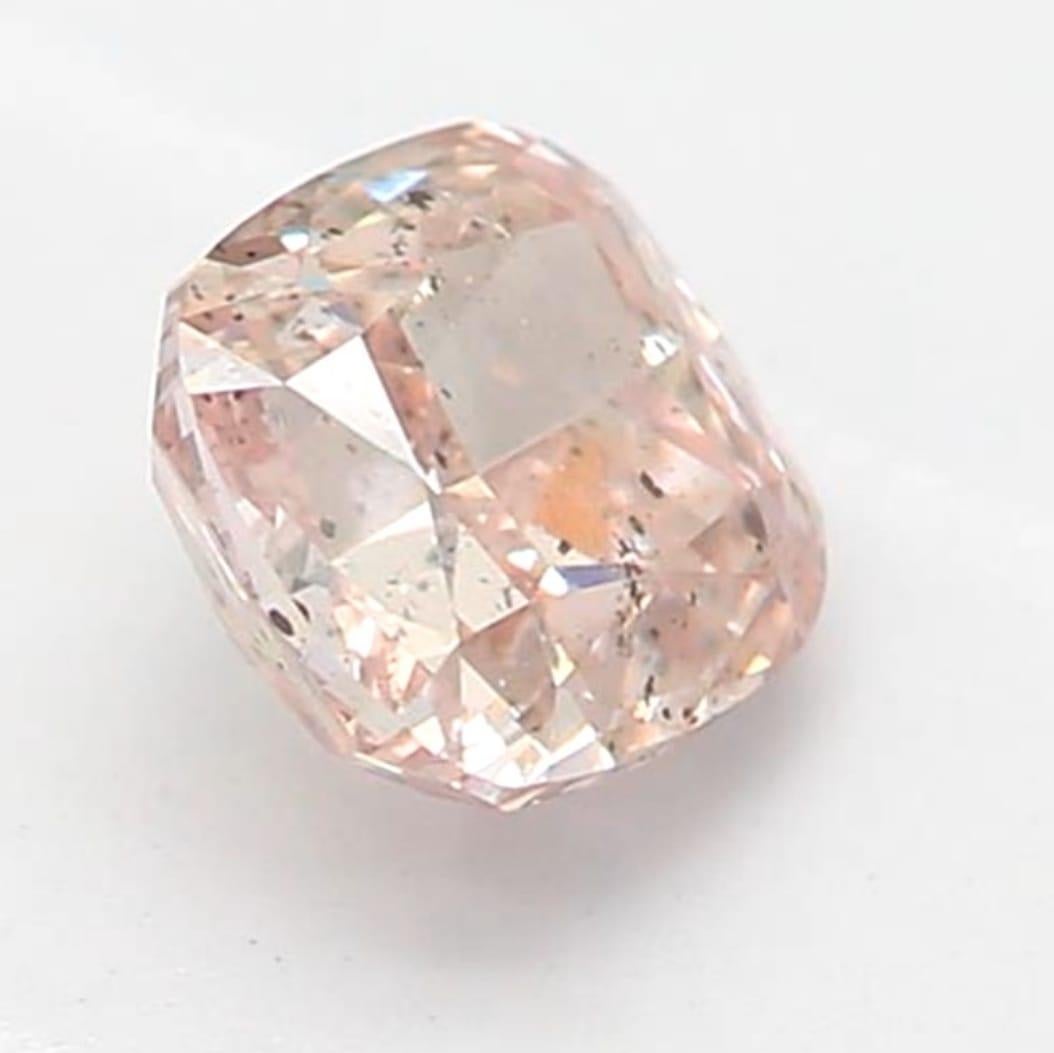 Women's or Men's 0.41 Carat Fancy Brownish Pink Cushion Cut Diamond I1 Clarity GIA Certified For Sale