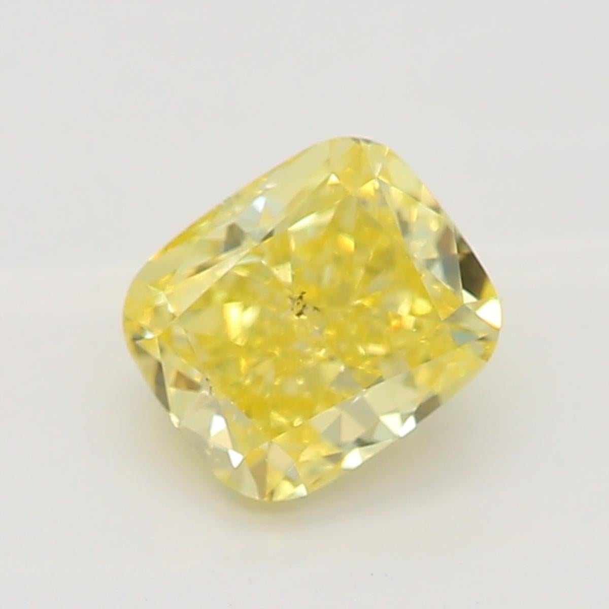 0.41 Carat Fancy Intense Yellow Cushion Cut Diamond SI1 Clarity GIA Certified For Sale 2