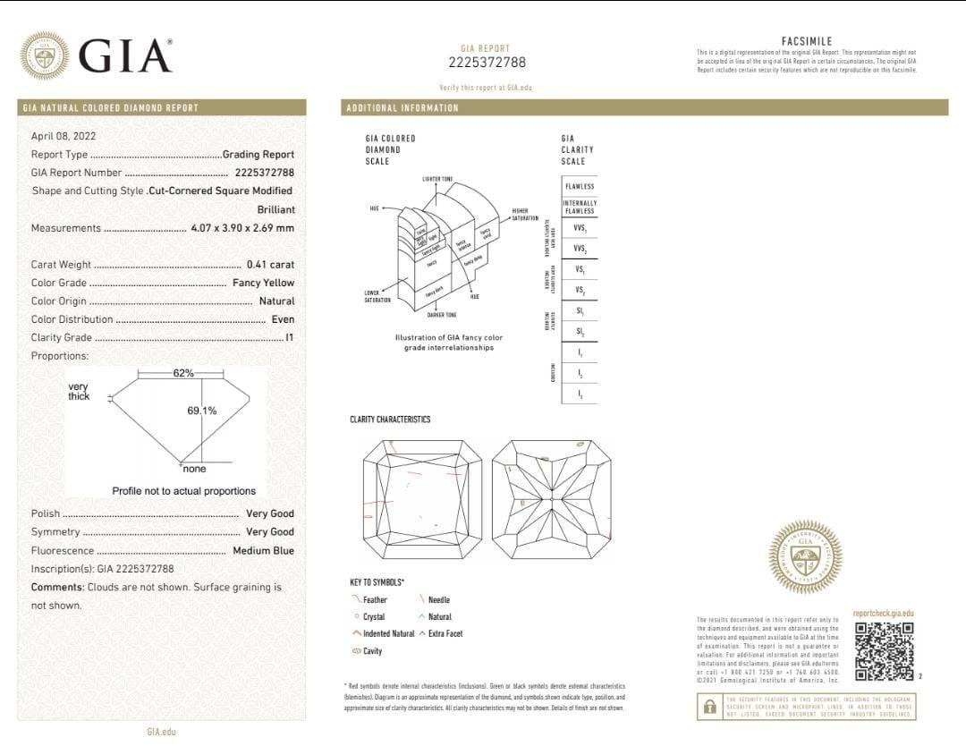 0,41 Karat Ausgefallener gelber strahlender Diamant I1 Reinheit GIA zertifiziert im Angebot 3