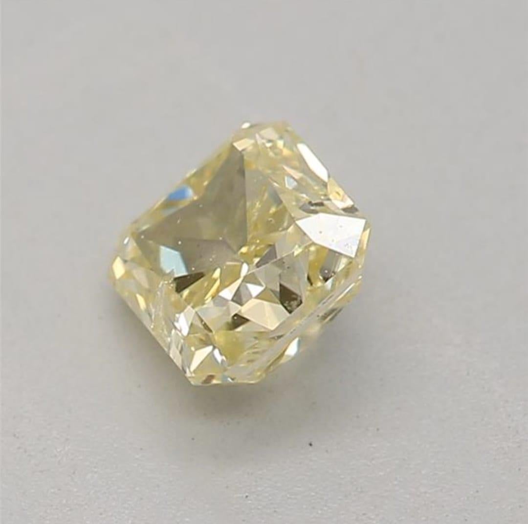 Women's or Men's 0.41 Carat Fancy Yellow Radiant shaped diamond I1 Clarity GIA Certified For Sale