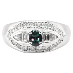 Vintage 0.41 Carat Natural Color-Changing Alexandrite and Diamond Ring set in Platinum