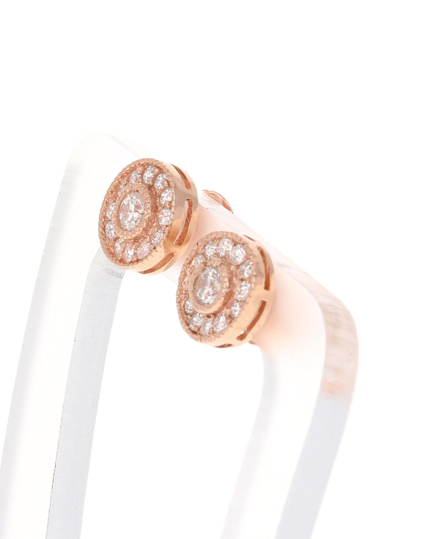 0,41 Karat Natürlicher Rundschliff Diamant 14 Karat Rose Gold Ohrstecker (Zeitgenössisch) im Angebot