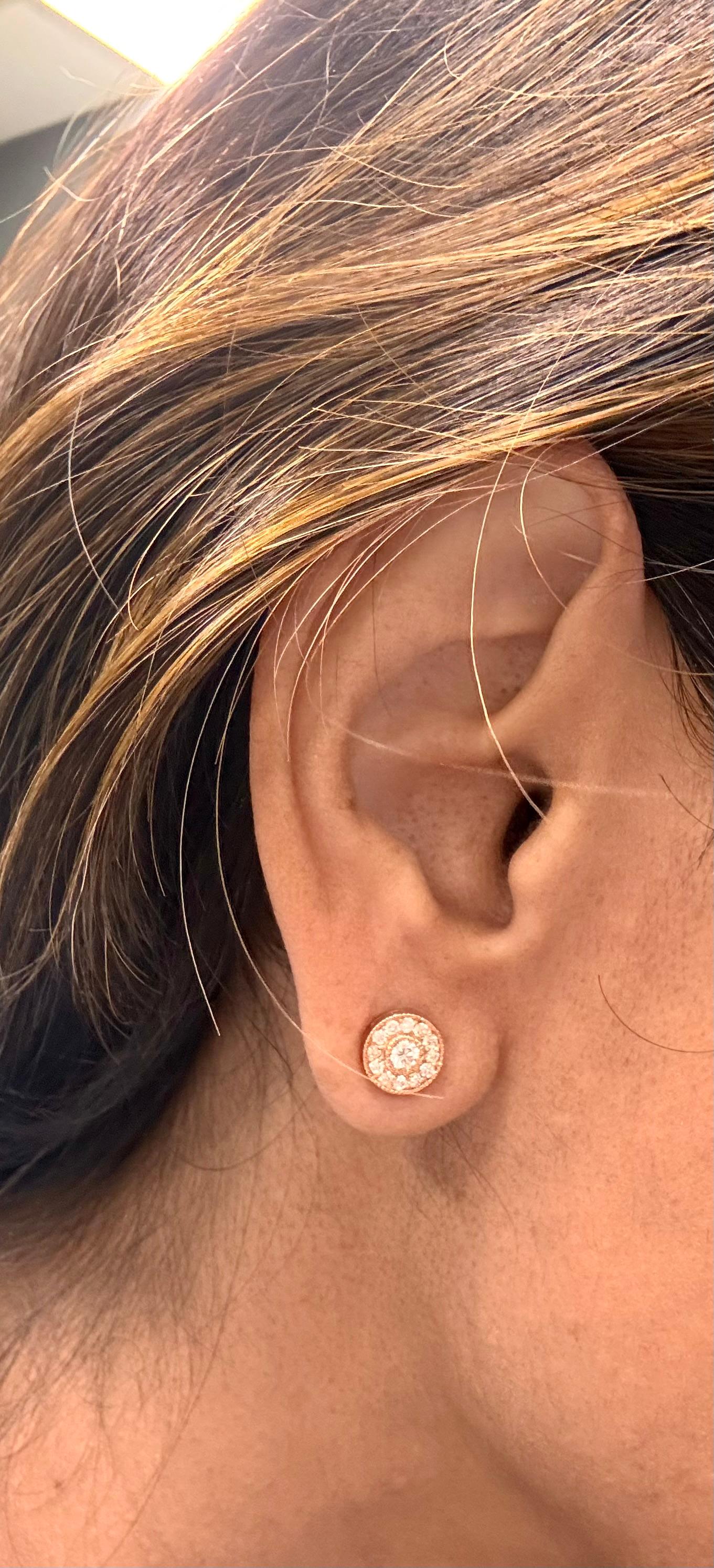 0,41 Karat Natürlicher Rundschliff Diamant 14 Karat Rose Gold Ohrstecker Damen im Angebot