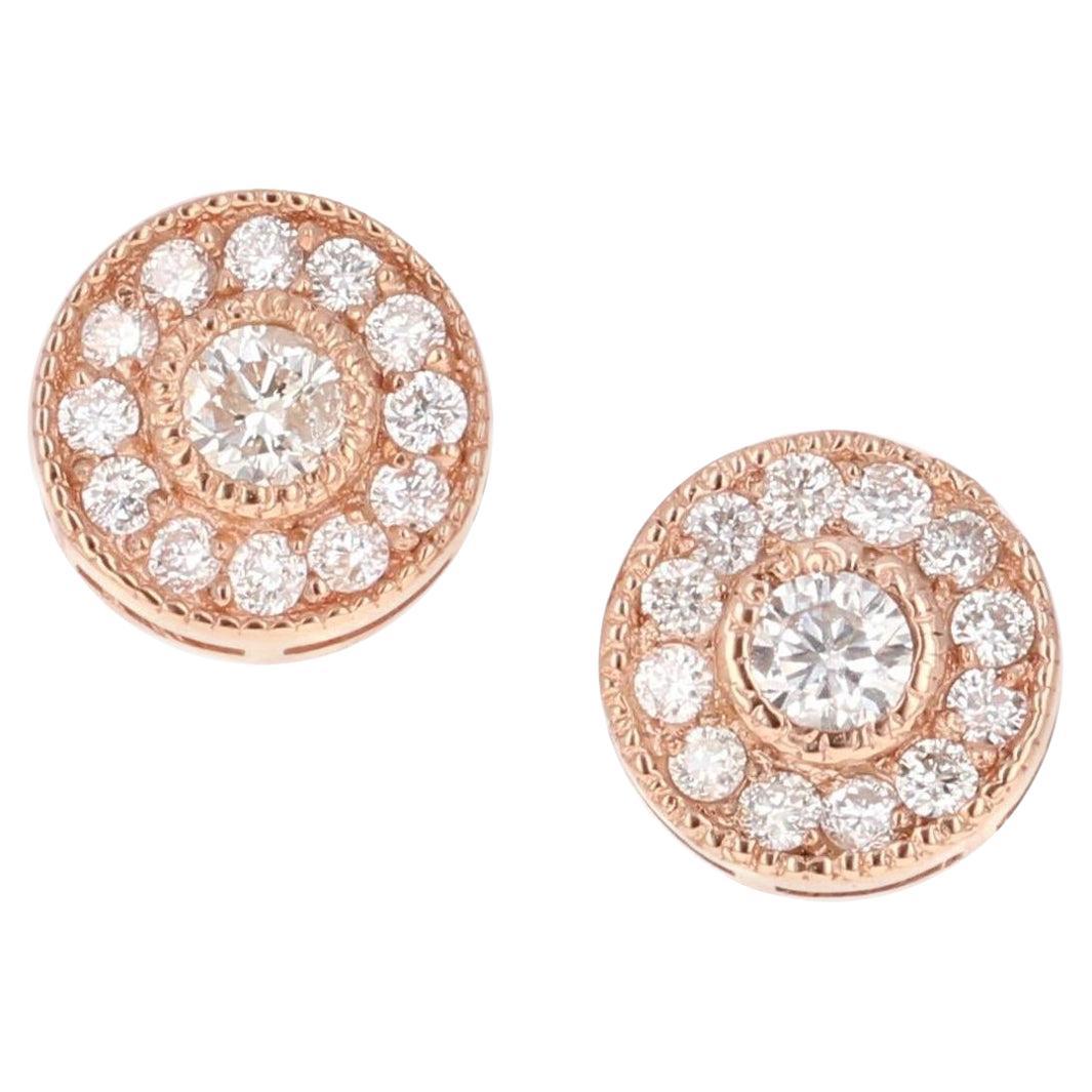 0.41 Carat Natural Round Cut Diamond 14 Karat Rose Gold Stud Earrings