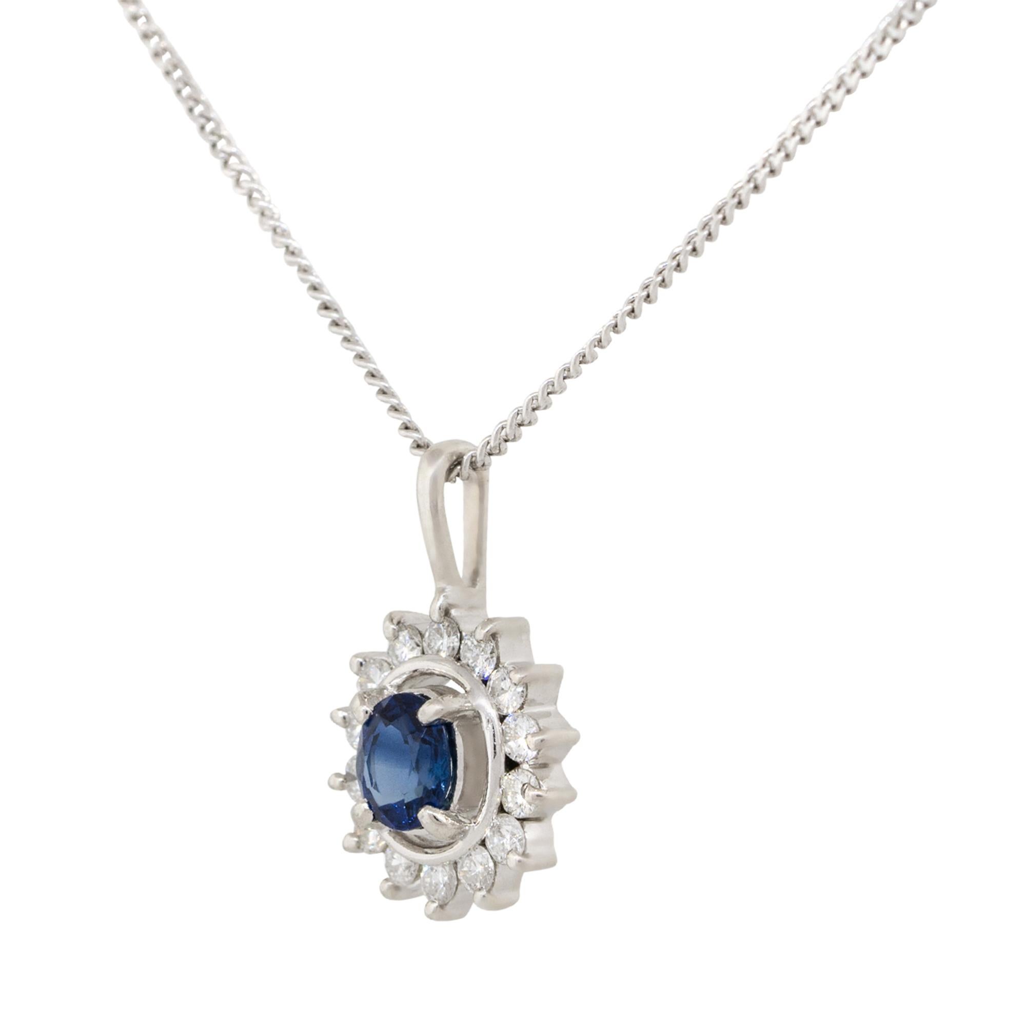 Oval Cut 0.41 Carat Oval Floating Sapphire Pendant Necklace with Diamonds Platinum For Sale