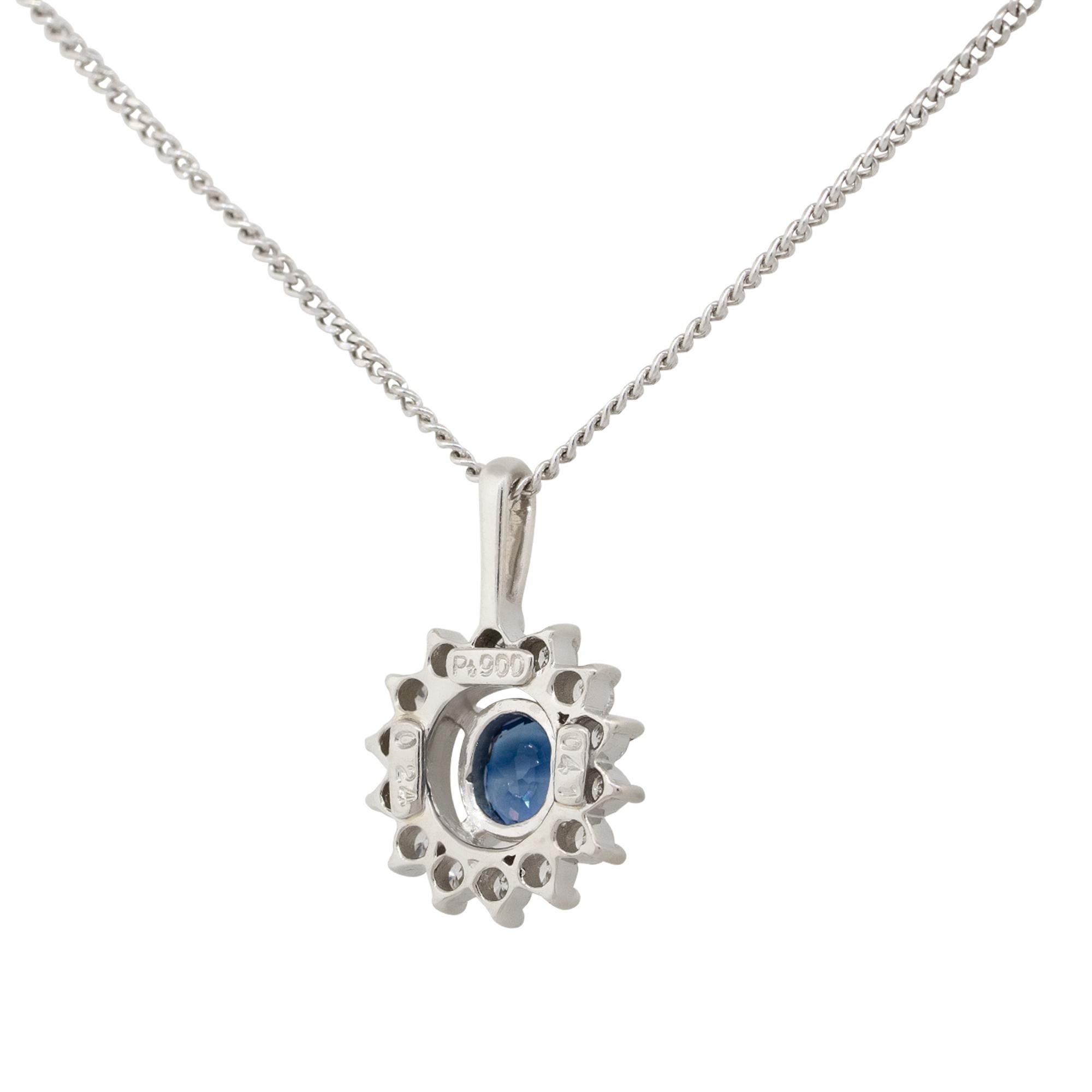 0.41 Carat Oval Floating Sapphire Pendant Necklace with Diamonds Platinum In New Condition For Sale In Boca Raton, FL