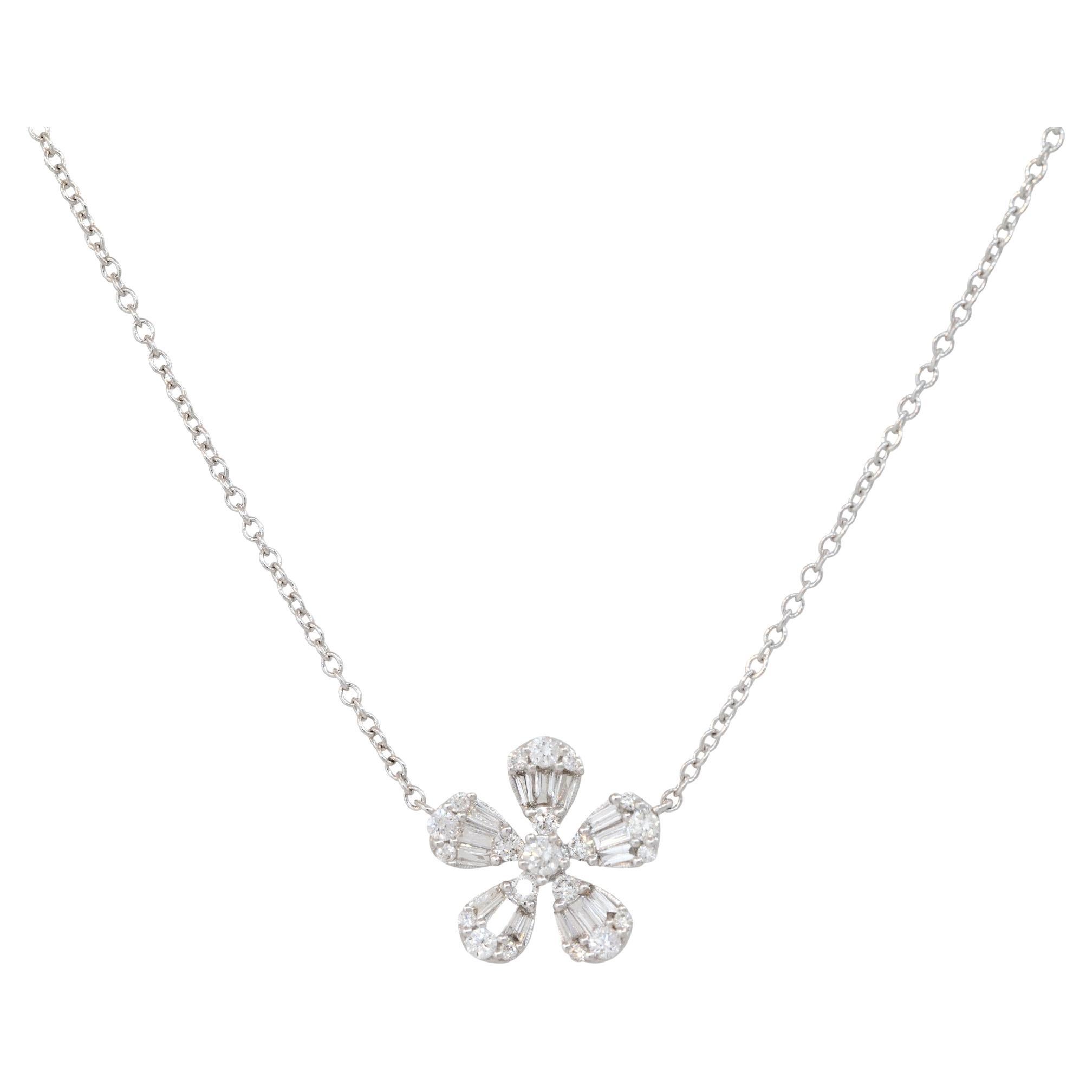 0.41 Carat Pave Diamond Flower Necklace 18 Karat In Stock For Sale