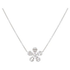 Collier à fleurs en or 18 carats avec diamants pavés de 0,41 carat, en stock