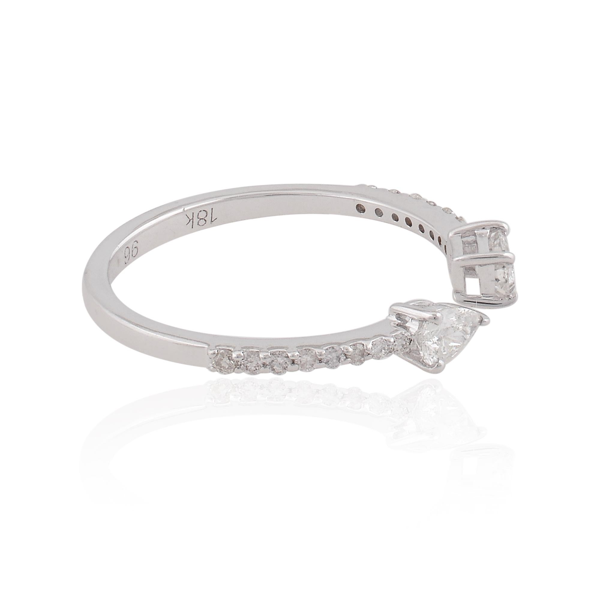 En vente :  0.41 Carat Pear Emerald Cut Diamond Open Cuff Ring 18k White Gold Fine Jewelry 3