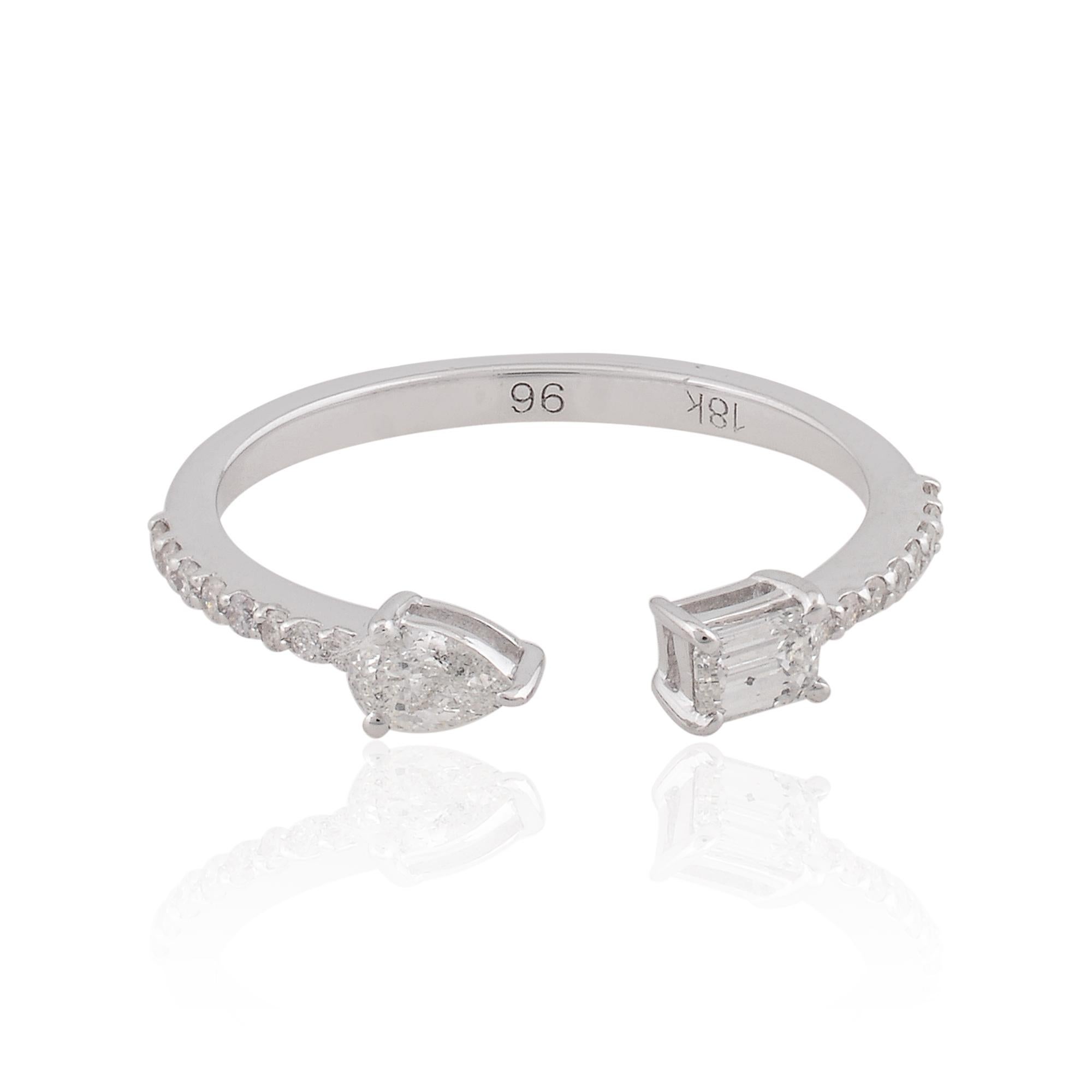 En vente :  0.41 Carat Pear Emerald Cut Diamond Open Cuff Ring 18k White Gold Fine Jewelry 4