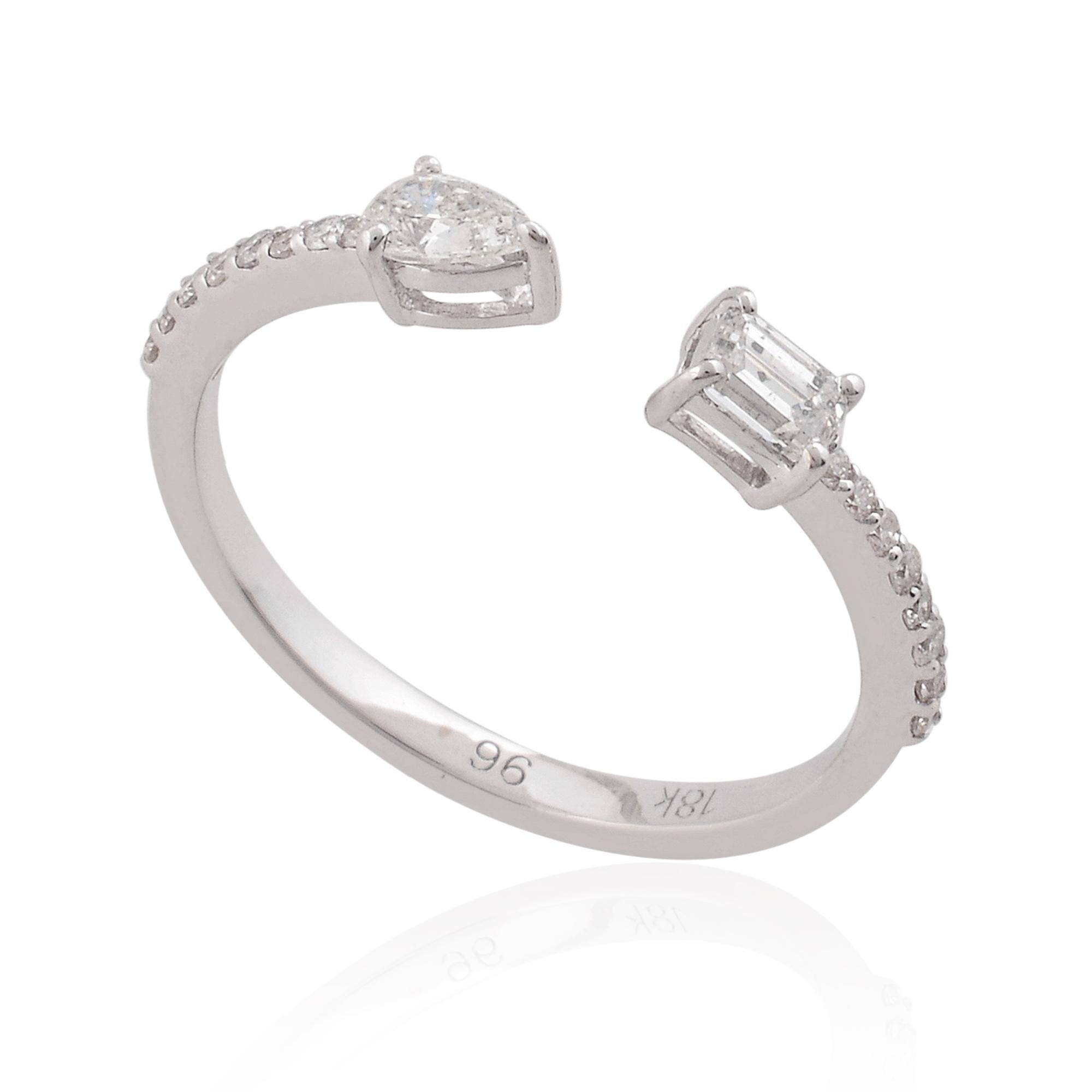 En vente :  0.41 Carat Pear Emerald Cut Diamond Open Cuff Ring 18k White Gold Fine Jewelry 5