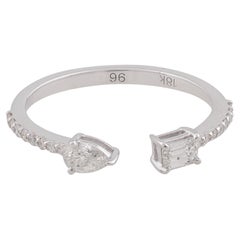 0.41 Carat Pear Emerald Cut Diamond Open Cuff Ring 18k White Gold Fine Jewelry